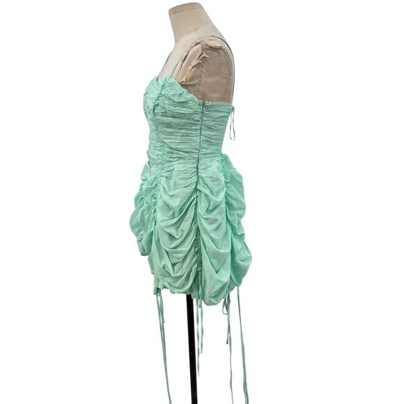 Urban Outfitters Kimchi Blue Belladonna Dress Ruched Mini Turquoise Size Medium - Picture 6 of 14